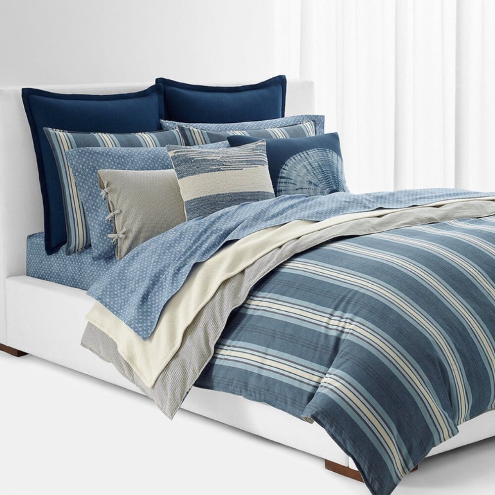 11 Pc Set Lauren Ralph Lauren Gavin Stripe Reversible King Duvet Cover